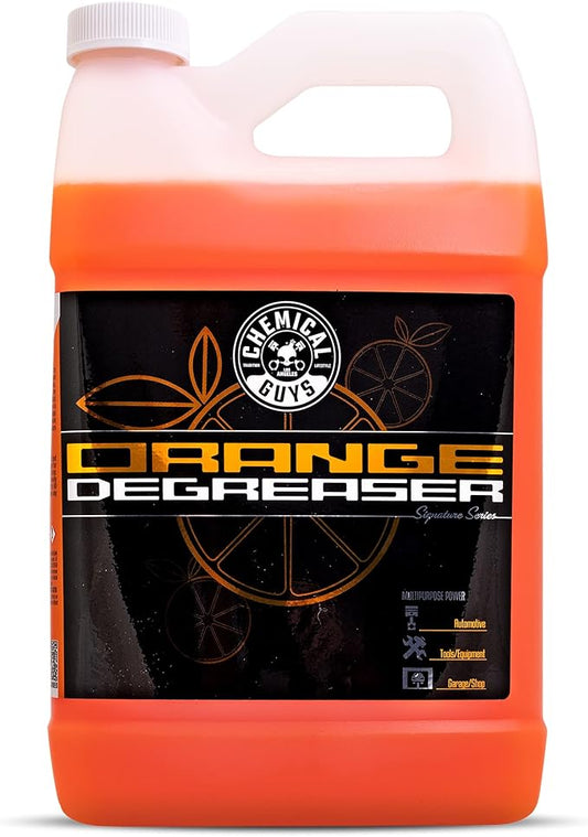Chemical Guys Signature Series Orange Degreaser – Heavy Duty All Purpose Cleaner for Engines, Tires and Undercarriages – Professional Strength Formula Breaks Down Grease, Oil and Grime, 128 oz