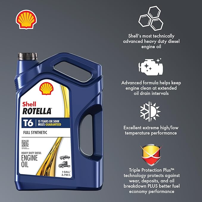 Shell Rotella T6 Full Synthetic 10W-30 Motor Oil, 1 Gallon (3 Pack)
