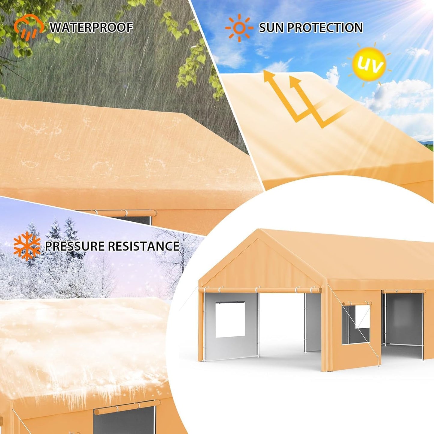 Heavy Duty Carport 13x25 FT Oversized Portable Garage with 4 Doors & 4 Windows, Reinforced Frame, All Weather Protection Outdoor Shelter Canopy for Cars, Boats, Trucks, BBQ and Gatherings (Yellow)