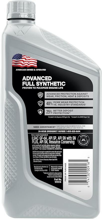 Valvoline Advanced Full Synthetic SAE 0W-20 Motor Oil 1 QT