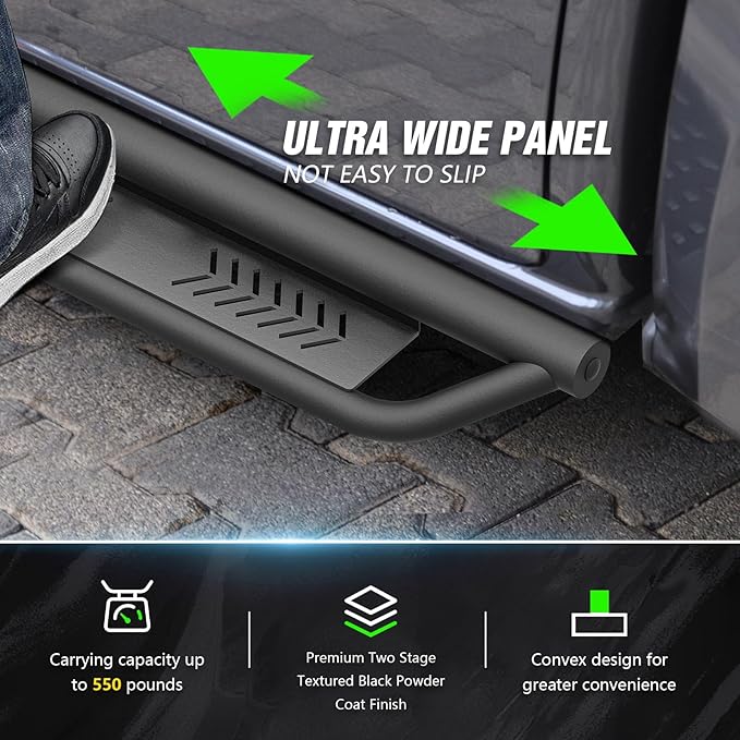 Running Boards Side Steps Compatible with 2021-2026 Ford Bronco 4 Doors (Not for Sport Model), Two Stairs Design Side Steps Heavy-Duty Steel Nerf Bars Bolt-on Step Plates Rock Sliders Rail