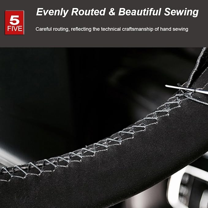 AUTOXBERT 38cm/15 Suede Leather Non-Slip Steering Wheel Cover DIY Hand Sewing Cowhide Leather Skidproof Car Protector with Needle Thread