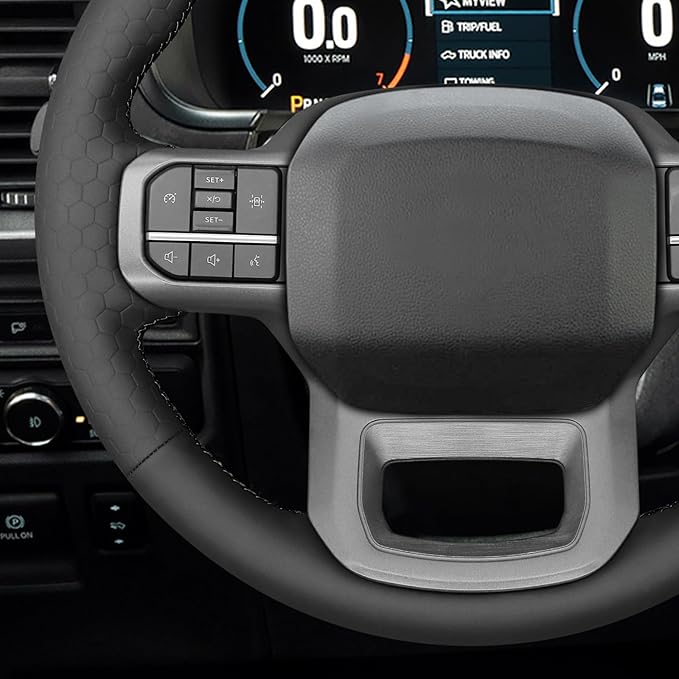 MEWANT DIY Black Solid Hexagon Embossed Faux Leather Steering Wheel Cover for Ford F150 Lightning F350 2024 Expedition