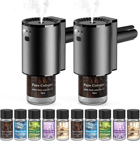 Car Air Freshener, Smart Car Air Freshener for Vent Clips, 1200 Sprays Per Charge, Car Fresheners with Auto On/Off, 5 Scents, 10 Refill Bottles (2Pack)