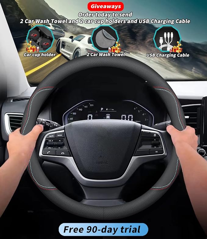 Custom-Fit Leather Steering Wheel Cover for Mitsubishi, A-Style, Non-Slip, Breathable