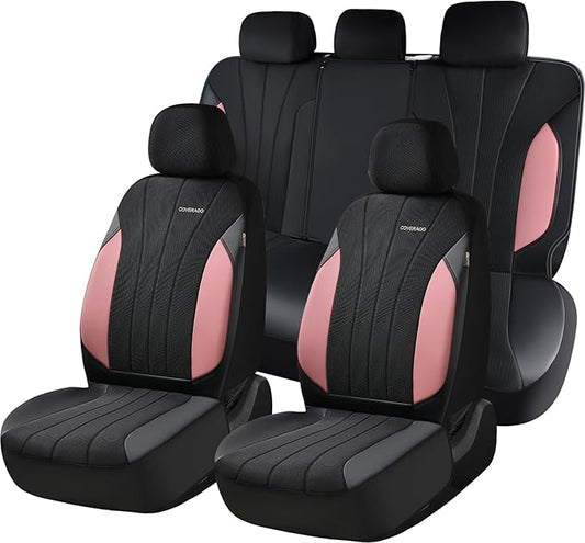 Coverado Seat Covers 5 Seats, Luxury Car Seat Covers Full Set, Automotive Car Protectors, Pink Driver Seat Covers, Car Accessories Universal Fit for SUVs, Trucks, Sedans