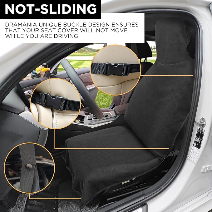 Waterproof Seat Cover Towel, 2PCS Premium Sweat Carseat Protector, Perfect for Universal Anti-Slip Car Truck SUV Seat, Great for Surfing Yoga Gym Workout, Black