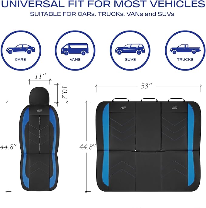 Skechers Car Seat Covers,Luxury Faux Leather Seat Covers,Waterproof Anti Slip Car Seat ProtectorFull Set,Car Accessories Airbag Universal Fit for Most Cars,Vans,Trucks,SUV,Blue