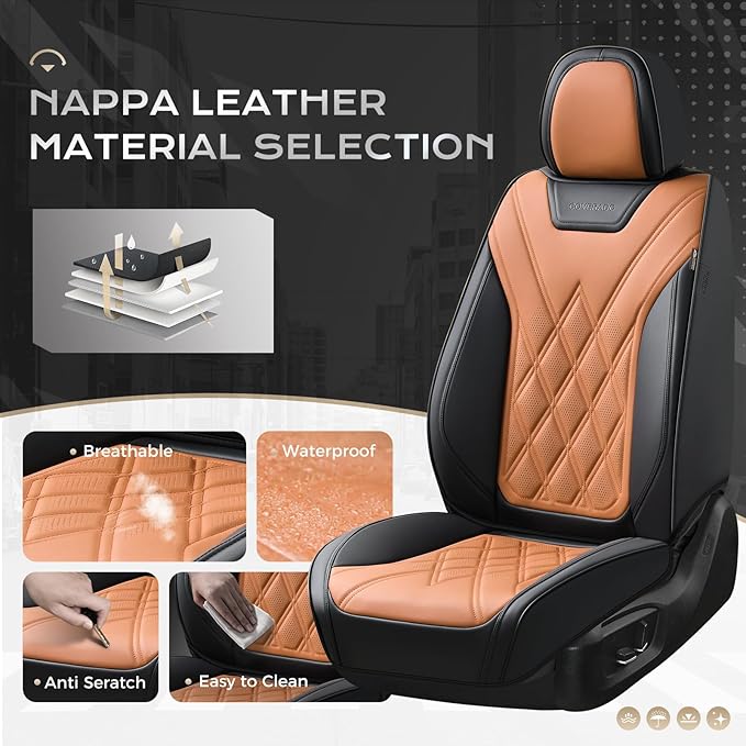 Coverado Car Seat Covers Full Set, Seat Covers for Cars, Front Seat Covers and Back Seat Cover Waterproof Leather Automotive Seat Cover, Universal Car Interior Protectors Cushion for Most Cars