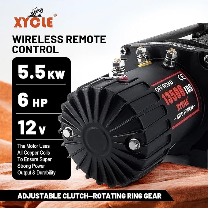 Winch13500lbs 12V Waterproof Electric Winch Synthetic Rope Electric Winch Towing Winch Boat Trailer Winch SUV 4-Wheel Drive Off-Road Vehicle with Remote Control 3/8 Synthetic Rope (Black)