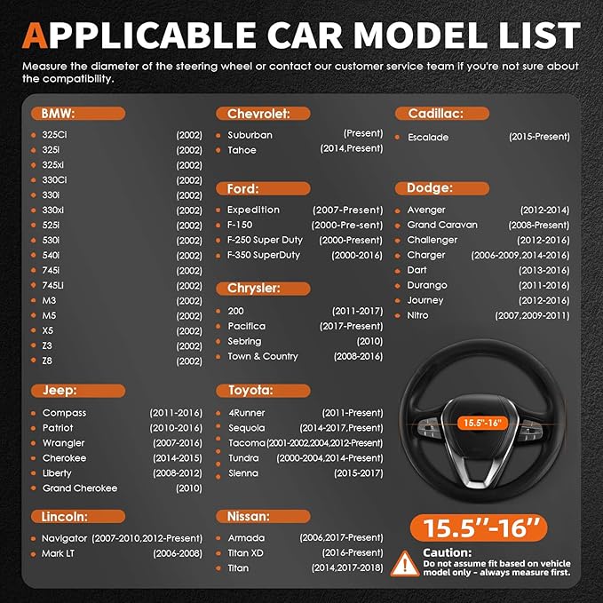 HOTOR Car Steering Wheel Cover - Universal Car Accessory for Diverse Cars, Leather Cover with Anti-Slip Lining, for Steering Wheel with a Diameter of 15.5"-16",Black