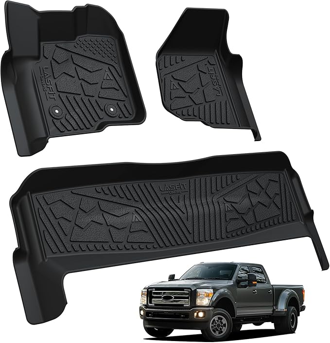 LASFIT Floor Mats for Ford F250 F350 2012-2016 Super Duty Crew Cab Without Manual Transfer Case Shifter All Weather Protector TPE Car Carpet Floor Liners, 1st & 2nd Rows, 3pc Black