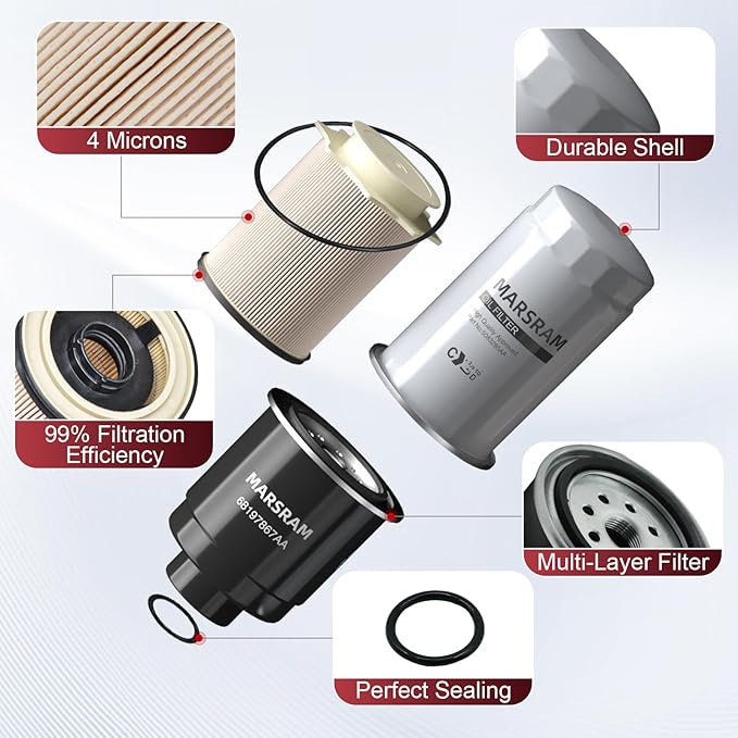Marsram 6.7 Cummins Fuel Filter and Oil Filter Fits for 2013-2018 Ram 2500 3500 4500 5500, 6.7 Cummins Oil Filter for 2013 2014 2015 2016 2017 2018 Dodge Ram Replaces 68157291AA 68197867AA 5083285AA