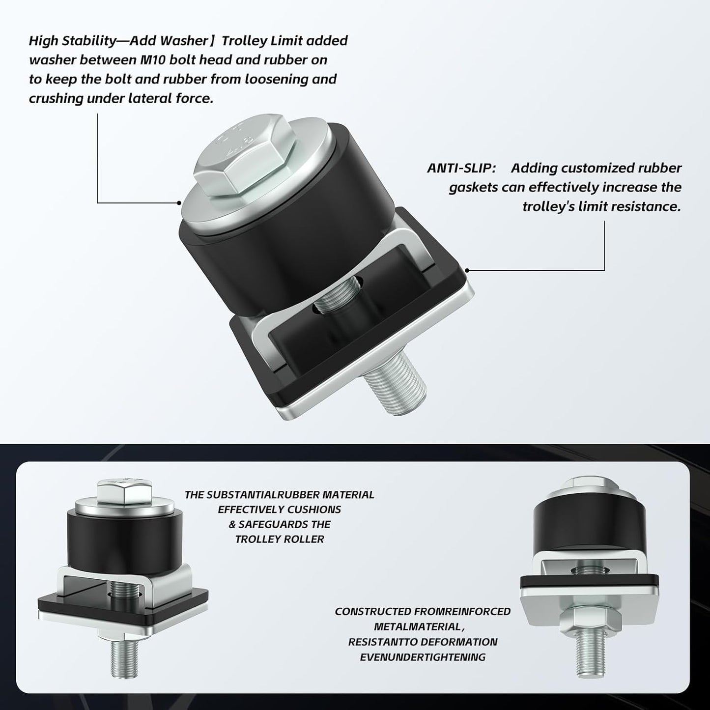 SKTREX Anti-Skid designTrolley Roller Wheels Limit Trolley Assembly Positioning for Unistrut Strut Channel with 1-5/8" Wide and All 1-5/8" or Taller Strut Channel Pack of 8