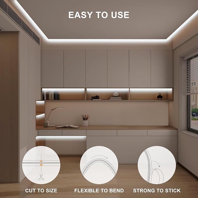 16.4ft COB Led Strip Light with Remote, 6500K Dimmable Bright Daylight White Led COB Strip Light, White Continuous Led Strip Light for Mirror, Stair, Cabinet, Room