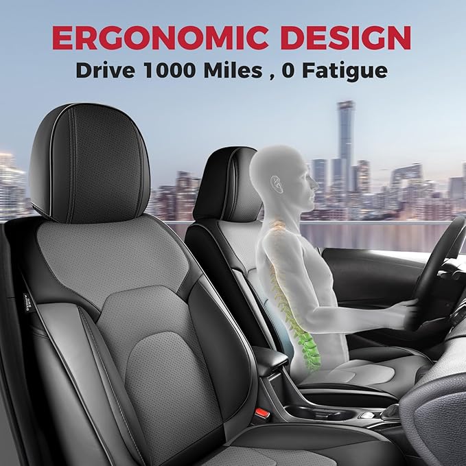 FREESOO Car Seat Covers Full Set,Waterproof Automotive Seat Covers, Leather Cars Interior Covers, Seats Protection Universal fit Babies & Adult (Black Grey)