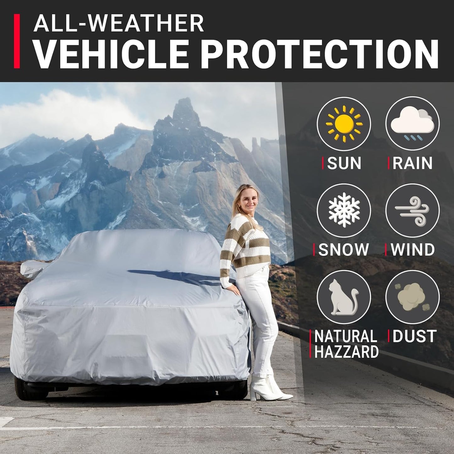 iCarCover Custom Car Cover Compatible with Mustang GT 1979-2004, Waterproof All Weather Rain Snow UV Sun Protector Full Exterior Indoor Outdoor Car Covers, 1-Tone (Solid Gray)