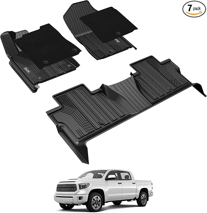 3W Floor Mats & Carpet Fit Toyota Tundra 2014-2021 (Only for CrewMax Cab) TPE All Weather Custom Fit Floor Liner for Toyota Tundra 1st and 2nd Row Full Set Car Mats, Black