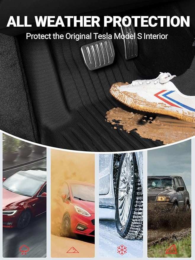 BASENOR 2026 7PCS Floor Mats for Tesla Model S Model S Plaid 3D Material Cargo Liners All-Weather Car Mats Anti-Slip Trunk Mat Model S Accessories Custom Fit 2021-2026