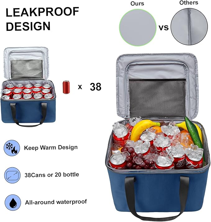 Car Trunk Organizer and Storage with Removable Leakproof Cooler Bag, 6 Removable Dividers for Custom Space, Collapsible Trunk Storage with Non Slip Bottom, Foldable Cover for SUV, Jeep, MPVs