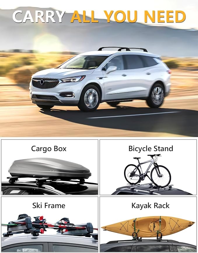Tuyoung All Aluminum Roof Rack Cross Bars Compatible with Buick Enclave 2018-2025 (with Flush Side Rails), 260lbs Lockable Heavy Duty Roof Rails Crossbars Cargo Carrier Luggage Kayak Accessories