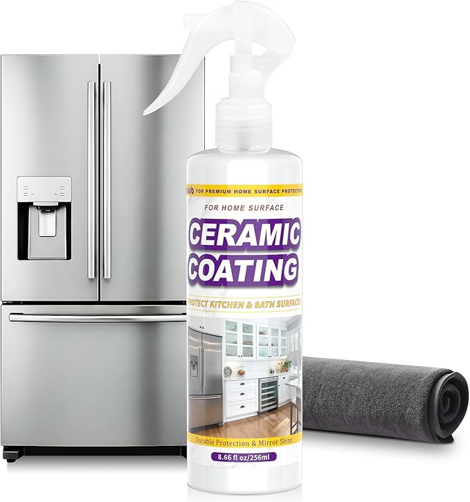 Ceramic Coating Spray for Kitchen Appliances & Stainless Steel – Fingerprint Resistant Cleaner & Sealer for Sinks, Fridges, Stoves – Easy Cleaning & Long-Lasting Multi-Surface Shine 8.66oz