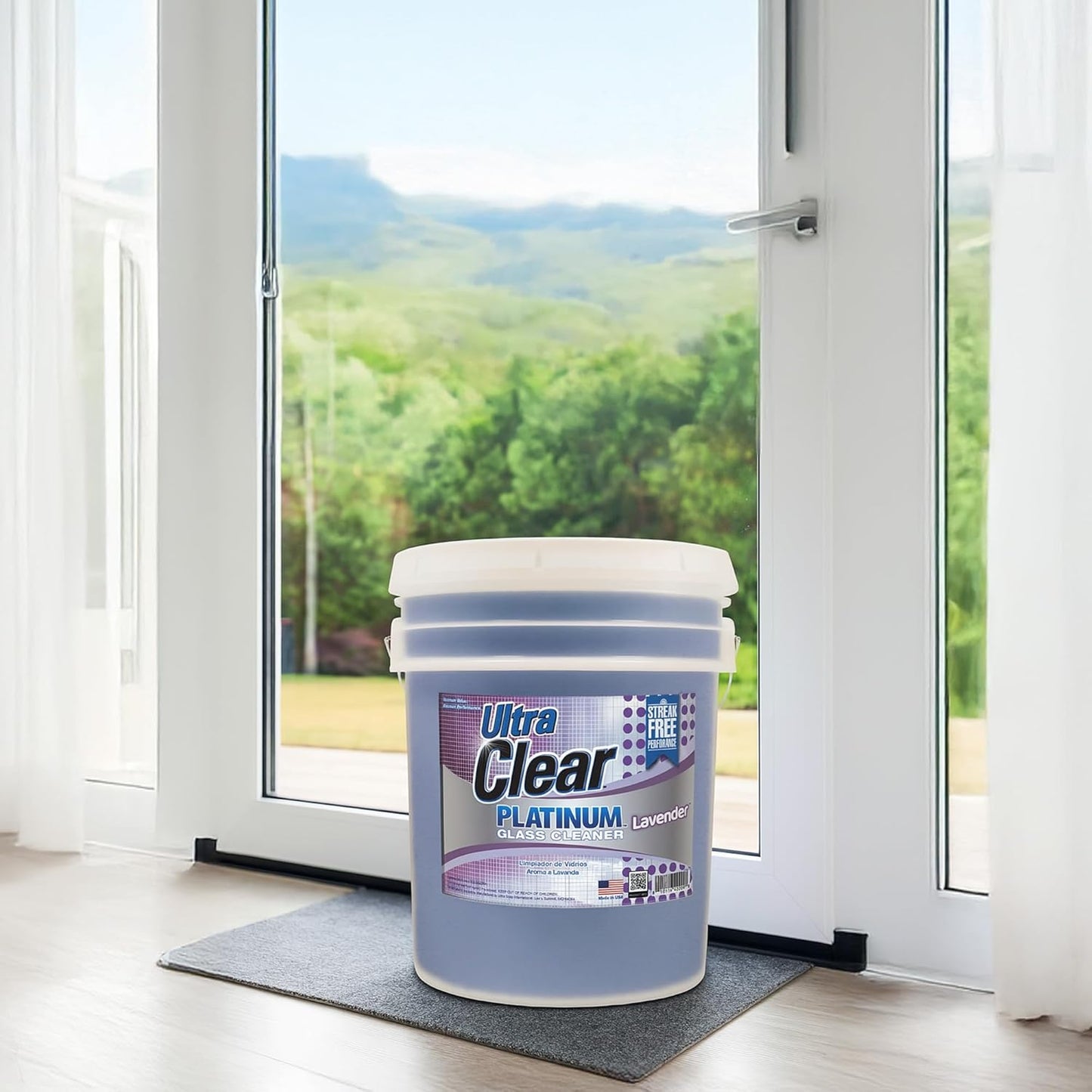 Ultra Clear Platinum Glass Cleaner, Crystal Clear Streak-Free Shine Polished Finish, for Commercial and Residential Use Lavender Fresh, 5 Gallons