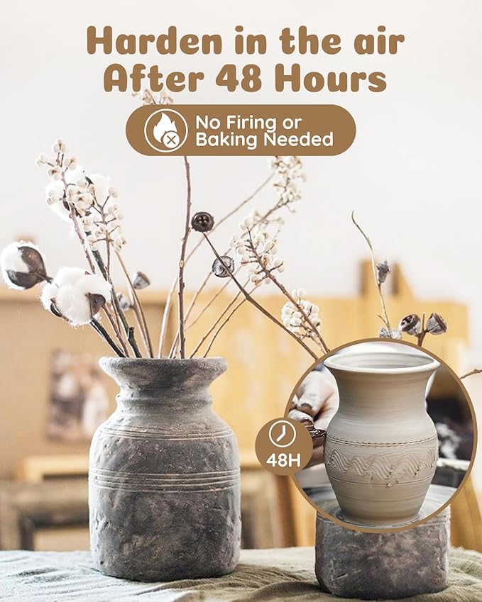 Air Dry Clay for Adults, Air-Dry Clay Starter Kit for Beginners Clay Kit, Includes Air-Dry Clay, 19 Clay Tools Kit, 12 Paints, 26 Letter DIY Clay Cutters, Varnish, Guide, Colored Rocks