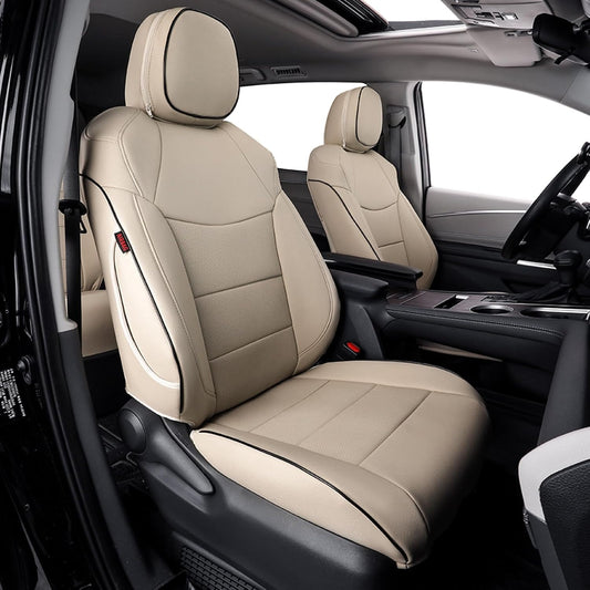 EKR Sienna Seat Covers for 2021-2025 Toyota Sienna XLE,XSE,Limited,Platinum,7 Seats,2nd Row Captain Chairs W/NO Legrest,Waterproof Seat Covers Full Set for Cars,Car Seat Protectors -Leather(Beige)