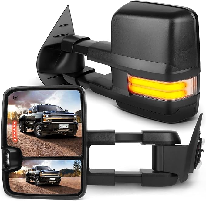 SCITOO Towing Mirrors Exterior Mirrors fit for 2014 2500 HD 3500 HD 2007 Pickup Tahoe Suburban Avalanche Yukon XL 2008-2013 Denali with Reverse Lights Arrow Turn Signal Power Control and Heated