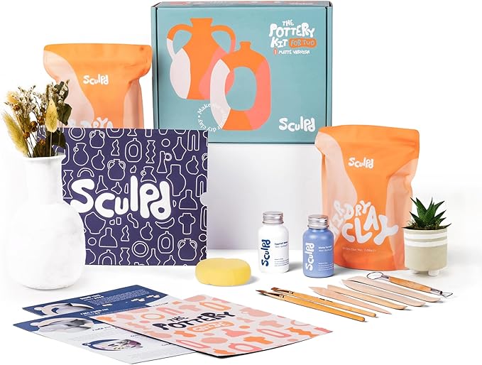 Sculpd - The Original Pottery Kit - Complete Air Dry Clay Kit for Adults Includes Sculpting Tools, Varnish, Paint Brushes, Guides, Arts & Crafts Sets, Gloss Varnish