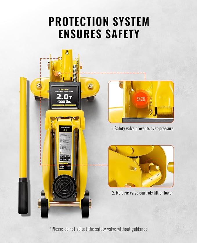 2 Ton (4000 lbs) Low Profile Hydraulic Trolley Floor Jack Kits with Solid Storage Case and Rubber Pad, Portable Car Floor Jack with Lifting Range 4.9"-11.8", for Auto, Yellow