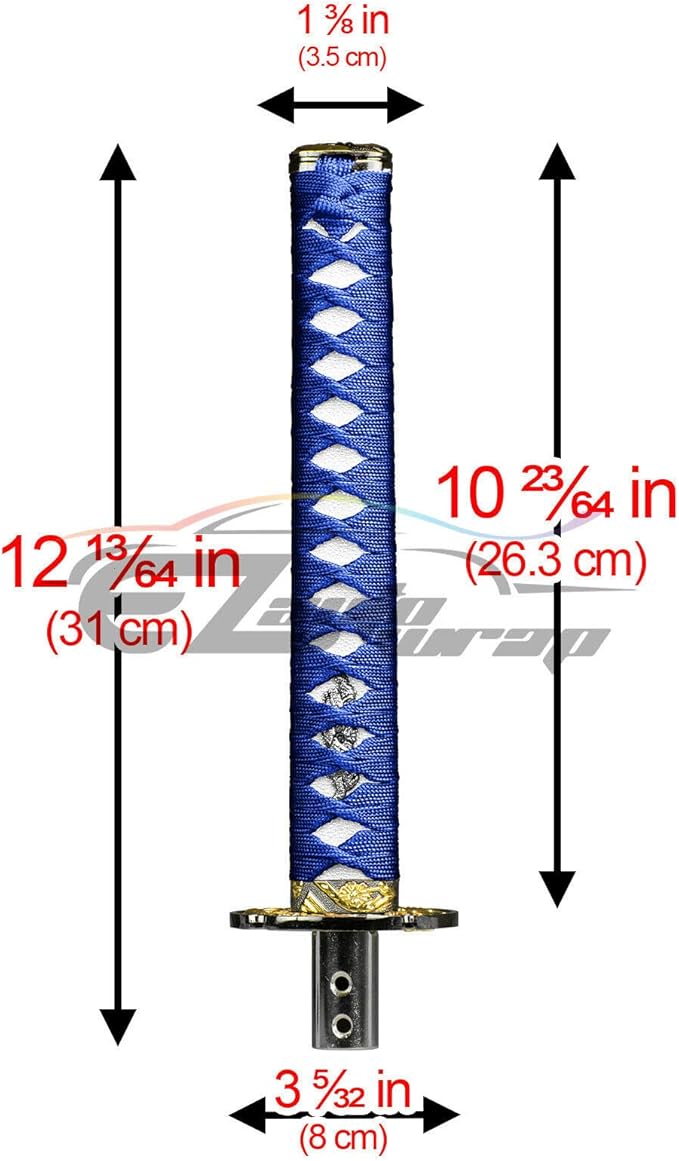 EZAUTOWRAP 26cm Blue White Shift Knob Samurai Sword Alloy Katana with Adapter Universal