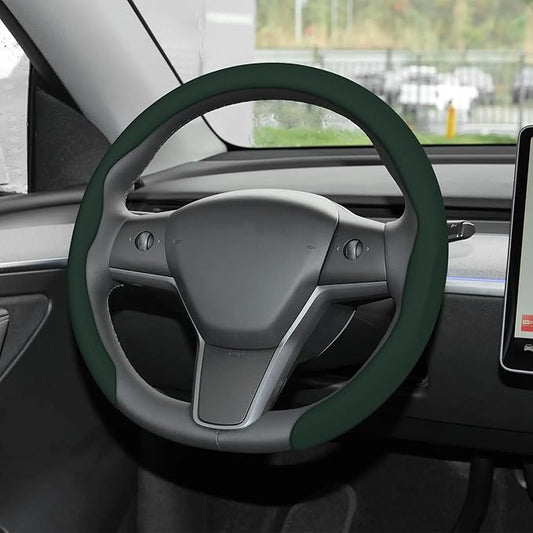 frani Nappa Leather Steering Wheel Cover, Universal 15 Inch Premium Non-Slip Steering Wheel Cover Black Green