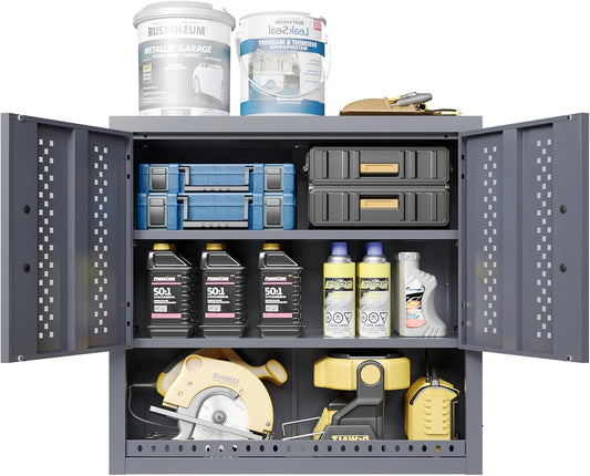 Metal Wall Storage Cabinet with Adjustable Shelf Steel Wall Mounted Garage Storage Cabinet with Doors for Basement Utility Room Warehouse Kitchen