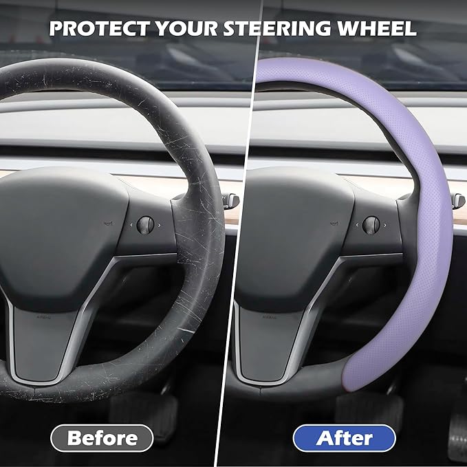 frani Leather Steering Wheel Cover, Universal 15 Inch Premium Non-Slip Steering Wheel Cover Light Purple