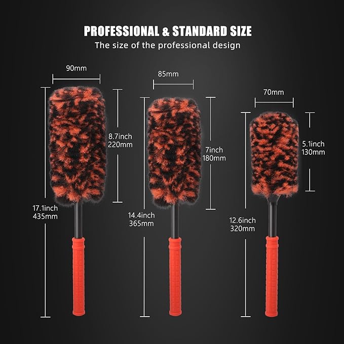 SPTA Rim Cleaner Brush, 3 Pcs Synthetic Ultimate Wheel Brush Set, Flat Spoke Wheel Cleaning Brush, Car Wheel Brush, Brush for Cleaning Wheels, Safe for Cars, Trucks, SUVs, RVs, Motorcycles & More