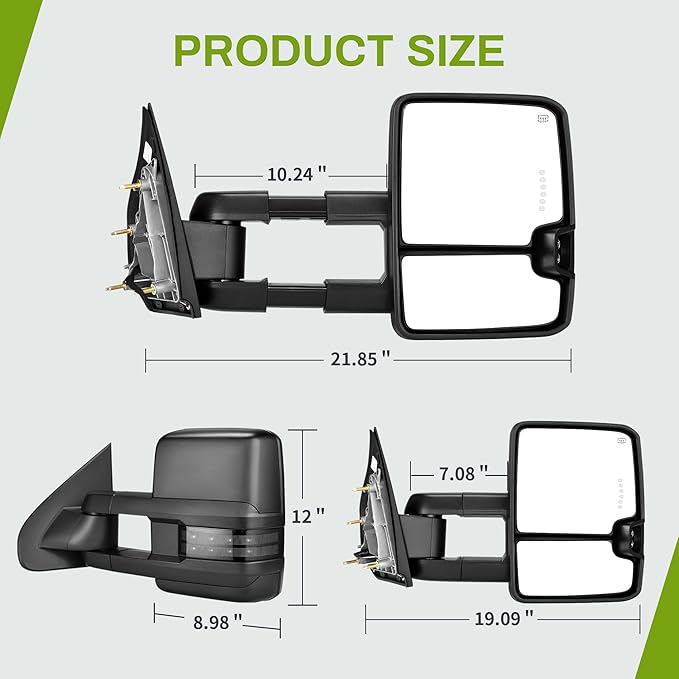 AUTOSAVER88 Towing Mirrors Compatible with 2014-2018 Silverado Sierra 1500 2500HD 3500HD Power Heated Smoke LED Turn Signal Manual Telescoping Folding Clearance Light Reverse Light Black Housing