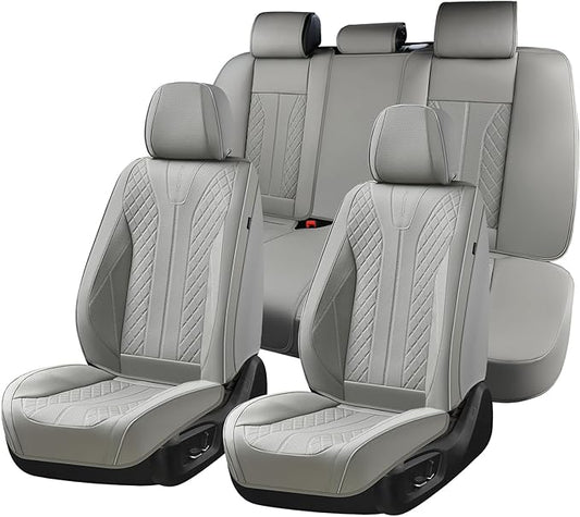 FLORICH Car Seat Covers, Leather Seat Cover for Cars Waterproof Seat Covers Full Set Universal Seat Covers for Cars Seats Protectors Car Seat Cushion Universal Fit for Most Cars SUV Trucks, Gray