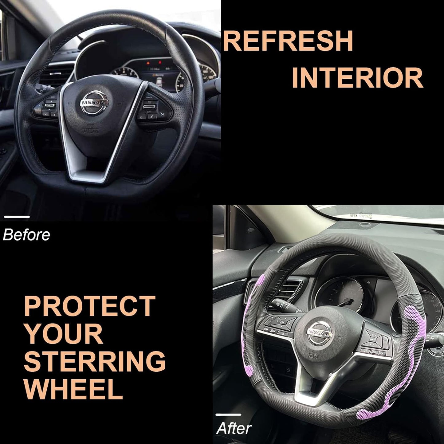 PINCTROT D Shaped Comfy Grip Steering Wheel Cover, Anti-Slip Design, Flat Bottom 14.5-15 Inch(Silicone Purple)