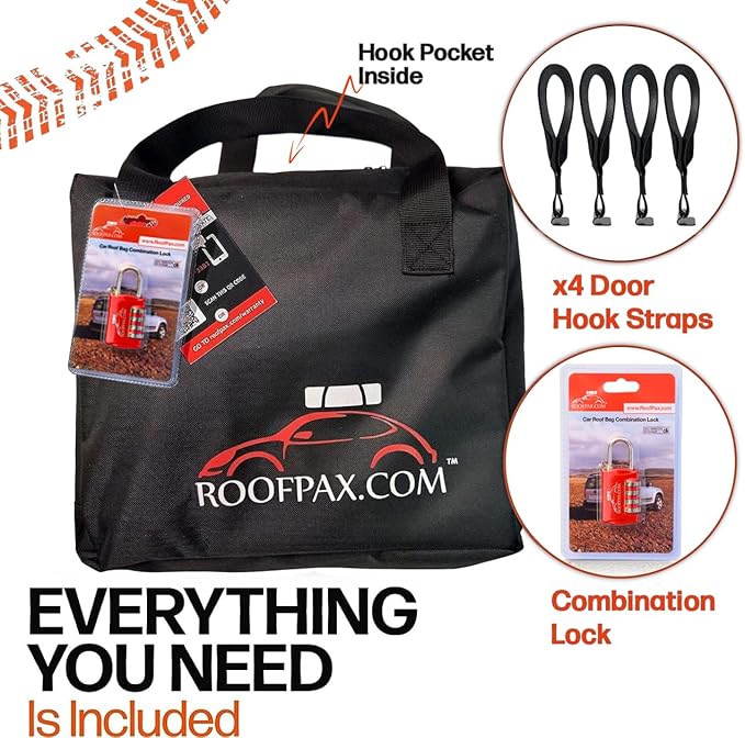 RoofPax Waterproof 19 Cubic Feet Rooftop Cargo Carrier Bag – Heavy Duty Car Roof Storage with Double Zipper & Tie Down Straps – Fits Cars with or Without Roof Rack