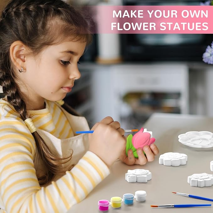 JellyArch 20 Set Flower DIY Painting Kit Ceramic to Paint Your Own Statues Unpainted Plaster Figurines Brushes Acrylic Paints Bags Party Favor for Adults