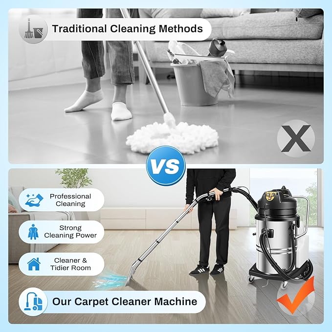 60L Carpet Cleaner Machine Deep Cleaner, 110V Commercial Carpet Cleaning Machine, Sofas Curtains Carpet Shampooer Machine Portable Carpet Cleaner, Floor Scrubber Machine Dust Extractor