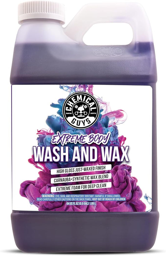 Chemical Guys Extreme Bodywash & Wax Foaming Car Wash Soap - Works with Foam Cannons, Foam Guns, or Bucket Washes for Cars, Trucks, Motorcycles, RVs, and More, Grape Scent - 64 oz (Half Gallon)