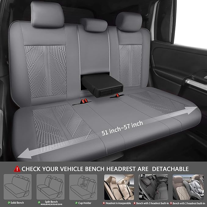 CAR PASS Waterproof Car seat Covers Full Sets Neoprene Wetsuit, All-Weather Non-Slip Durable, Universal Fit for SUV Sedans Trucks Vans Automotive, Armrest Airbag Compatible, 3D Emboss All Gray