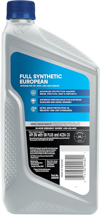 Valvoline European Vehicle Full Synthetic 0W-20 Motor Oil 1 Quart