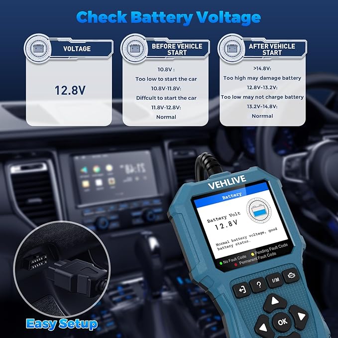 OBD2 Scanner Diagnostic Tool, Check Engine Light Car Code Reader with Reset, Battery Tester, Live Data, Freeze Frame, I/M Readiness, Car Scanner Diagnostic Tool for All OBDII Car After 1996