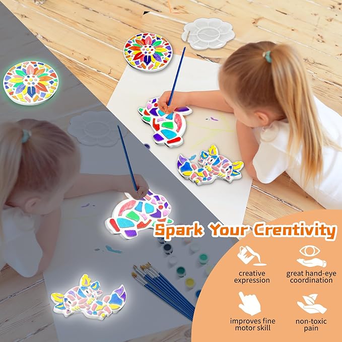 EggSun 8Pcs Stepping Stones Painting Craft Kit for Kids 4 8 6, DIY Garden Stones Outdoor Paint Your Own Ceramic Rainbow Arts and Crafts for Boys Girls Ages 4 7 9 10 12 Birthday Gifts