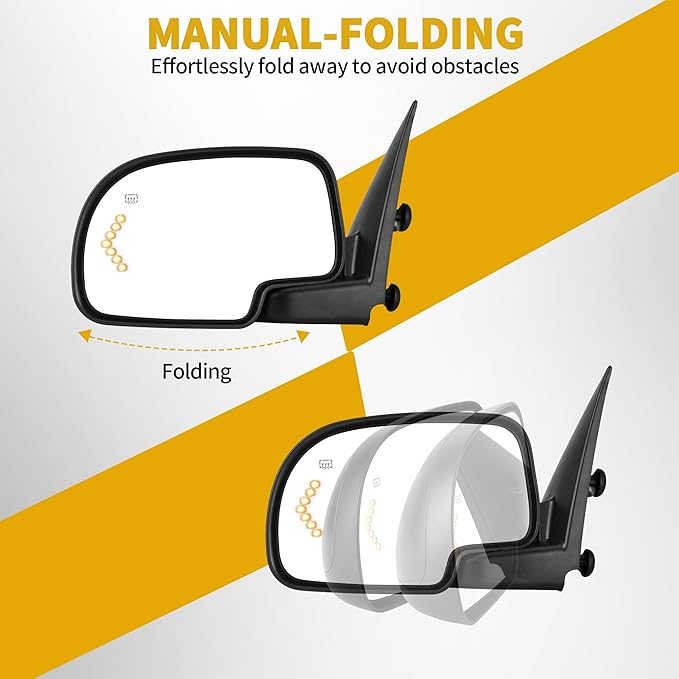 DWVO Side Towing Mirrors Compatible with 2003 2004 2005 2006 Chevy Silverado GMC Sierra Series Pickup, Power Heated, Manual Folding, Pair Set