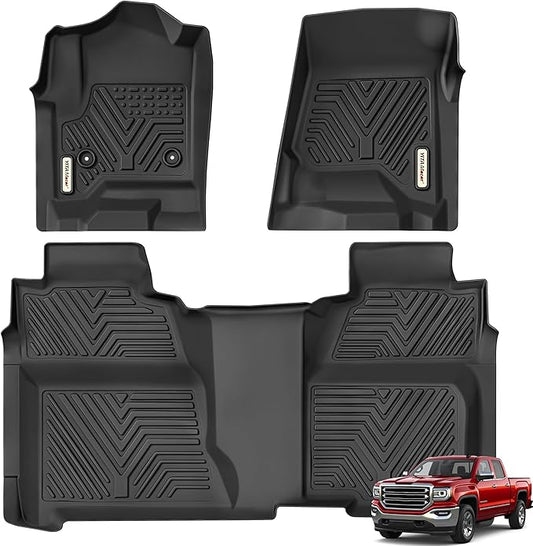 YITAMOTOR Floor Mats Compatible with 2014-2018 Chevy Silverado/GMC Sierra 1500 Crew Cab, 2015-2019 Silverado/Sierra 2500 HD/3500 HD Crew Cab, Custom Fit Liners, 1st & 2nd Row All-Weather Protection